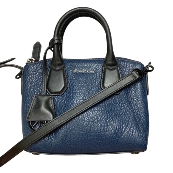 Michael Kors Campbell Mini Satchel 30F5TEPS5L Leather crossbody blue black Bag - Picture 1 of 8